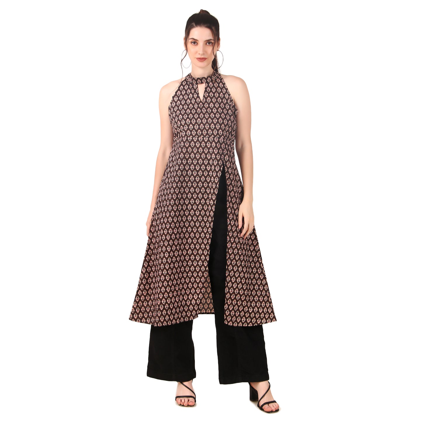 Magnetism halter neck Ikkat Kurti for Women