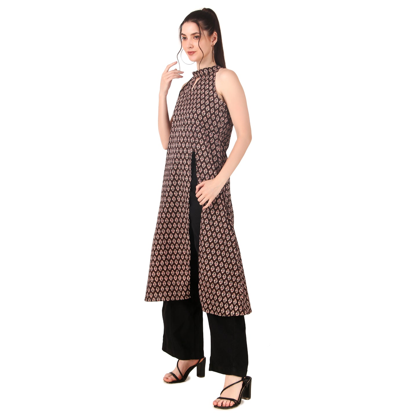 Magnetism halter neck Ikkat Kurti for Women