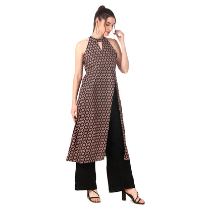 Magnetism halter neck Ikkat Kurti for Women