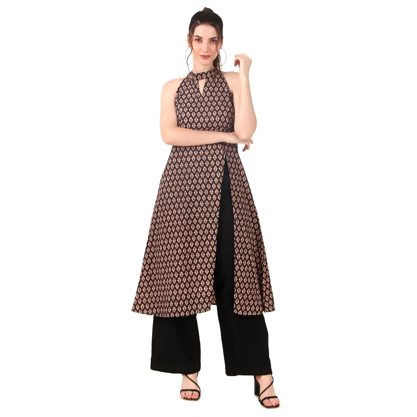 Magnetism halter neck Ikkat Kurti for Women