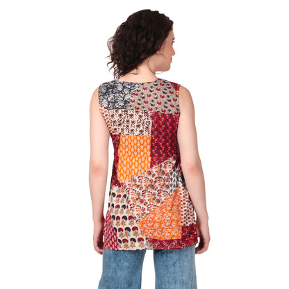 Magnetism  patch work printed cotton Top for Women