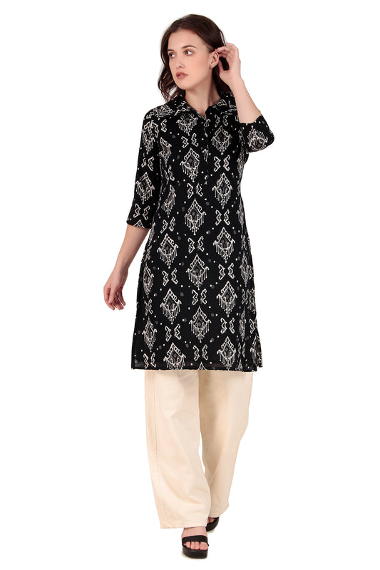 Magnetism Ikat Black Kurti for Women