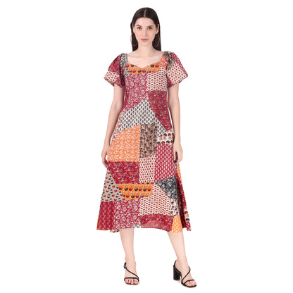 Magnetism printed patch work  Dress for Women